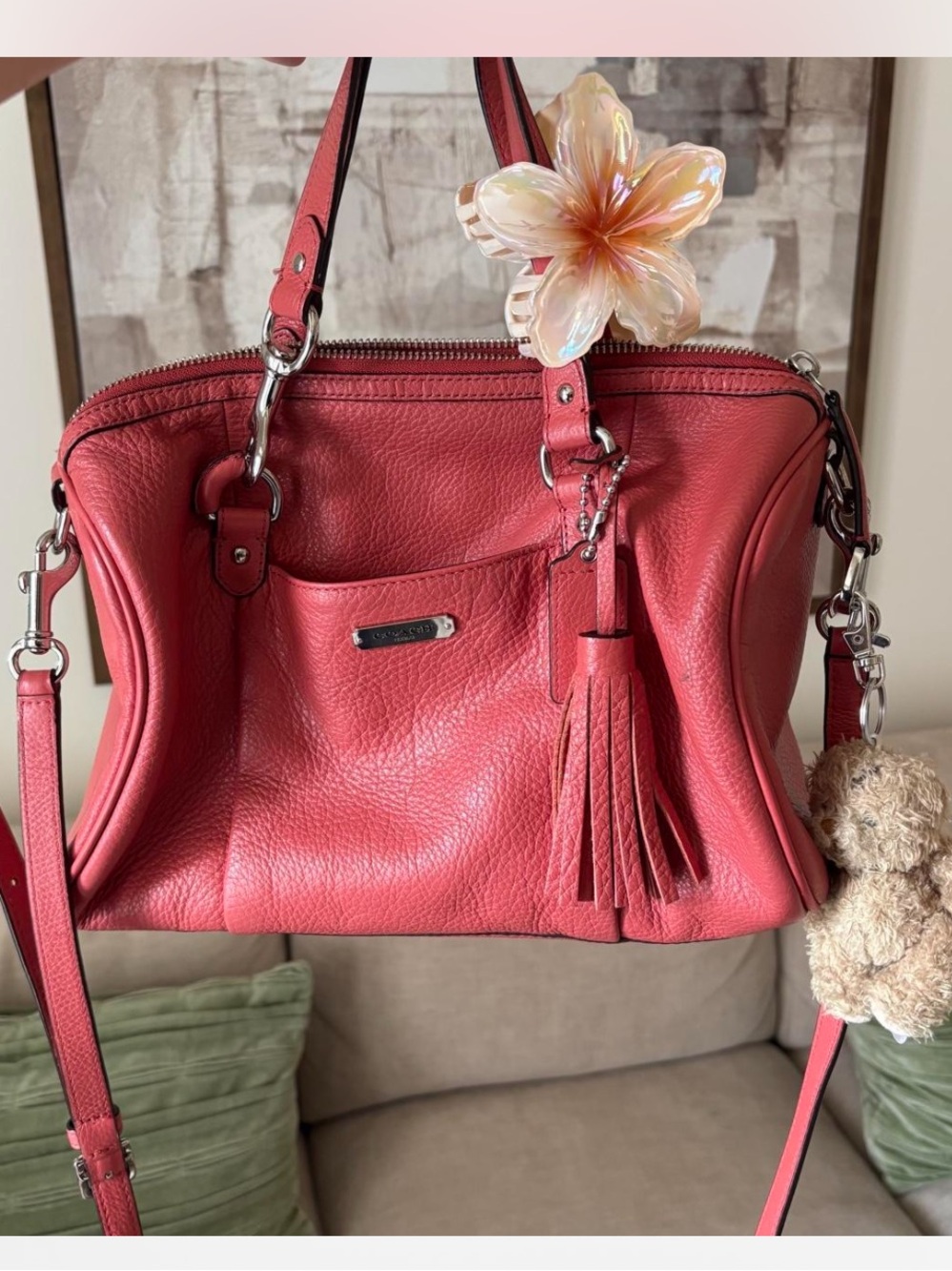 Pink leather Coach handbag with tassel detail Y2K